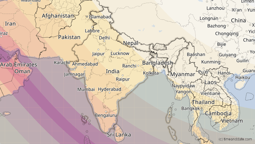 A map of Indien, showing the path of the 3. Sep 2081 Totale Sonnenfinsternis