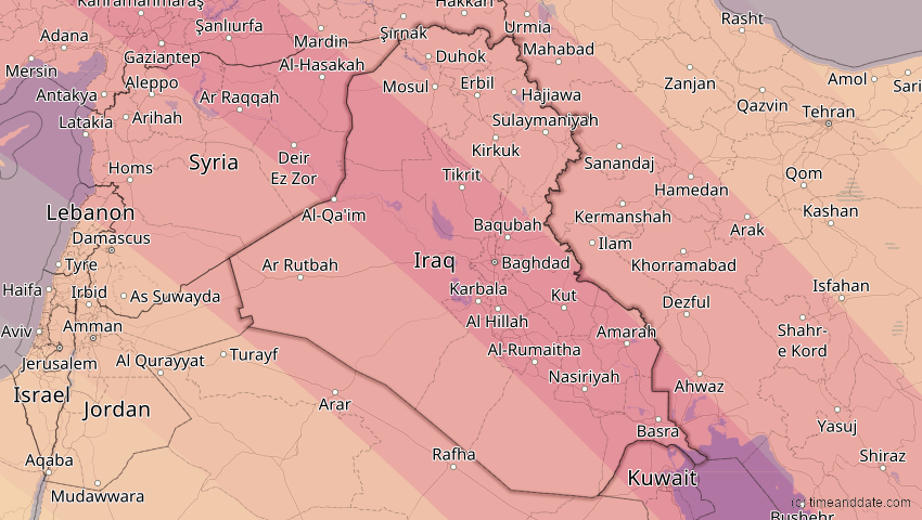 A map of Irak, showing the path of the 3. Sep 2081 Totale Sonnenfinsternis