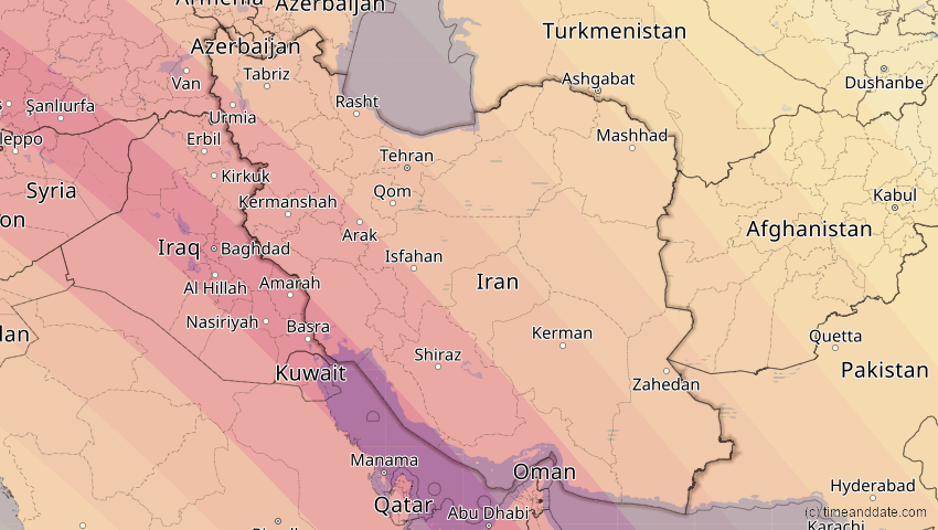 A map of Iran, showing the path of the 3. Sep 2081 Totale Sonnenfinsternis