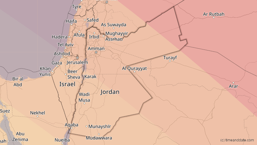 A map of Jordanien, showing the path of the 3. Sep 2081 Totale Sonnenfinsternis
