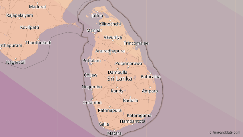 A map of Sri Lanka, showing the path of the 3. Sep 2081 Totale Sonnenfinsternis