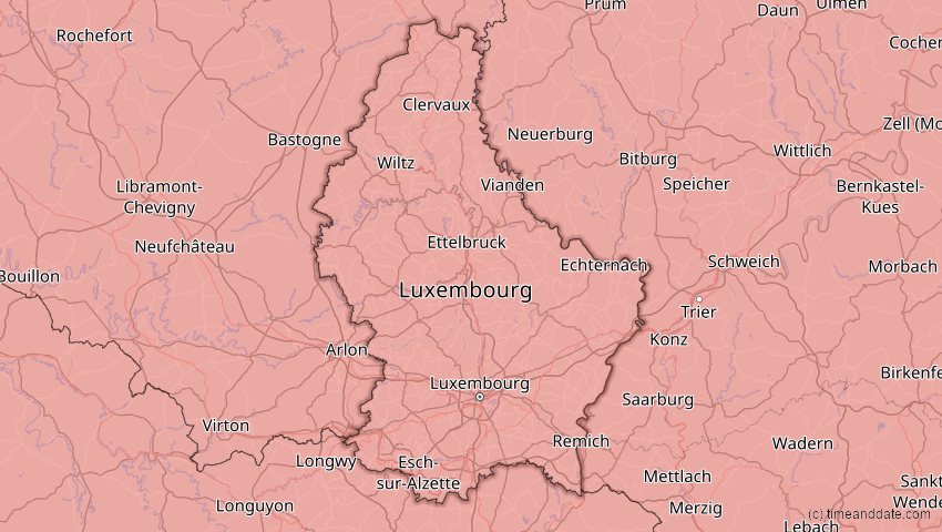 A map of Luxemburg, showing the path of the 3. Sep 2081 Totale Sonnenfinsternis