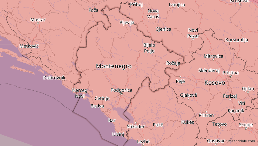 A map of Montenegro, showing the path of the 3. Sep 2081 Totale Sonnenfinsternis