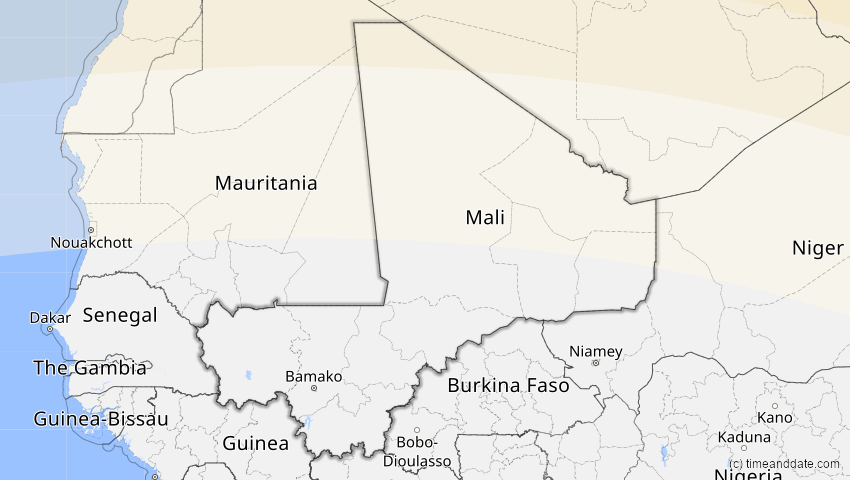A map of Mali, showing the path of the 3. Sep 2081 Totale Sonnenfinsternis