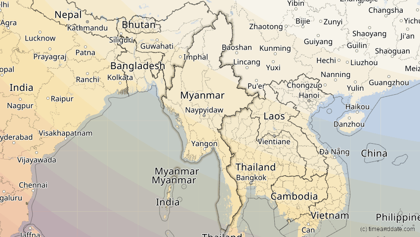 A map of Myanmar, showing the path of the 3. Sep 2081 Totale Sonnenfinsternis