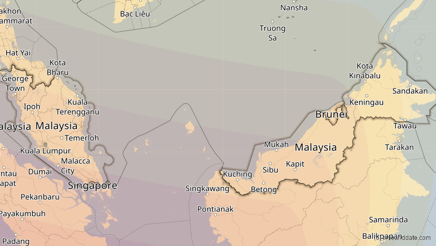 A map of Malaysia, showing the path of the 3. Sep 2081 Totale Sonnenfinsternis