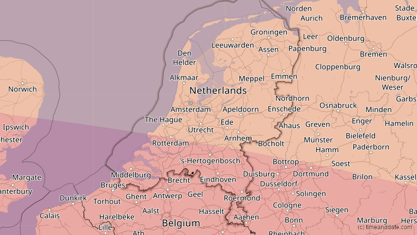 A map of Niederlande, showing the path of the 3. Sep 2081 Totale Sonnenfinsternis