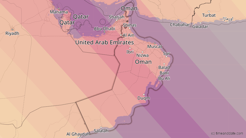 A map of Oman, showing the path of the 3. Sep 2081 Totale Sonnenfinsternis