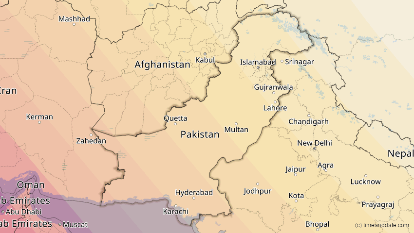 A map of Pakistan, showing the path of the 3. Sep 2081 Totale Sonnenfinsternis