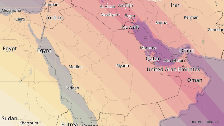 A map of Saudi-Arabien, showing the path of the 3. Sep 2081 Totale Sonnenfinsternis