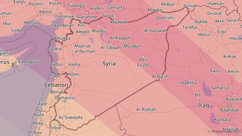 A map of Syrien, showing the path of the 3. Sep 2081 Totale Sonnenfinsternis