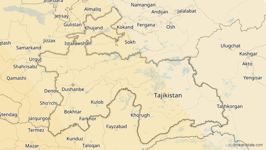 A map of Tadschikistan, showing the path of the 3. Sep 2081 Totale Sonnenfinsternis