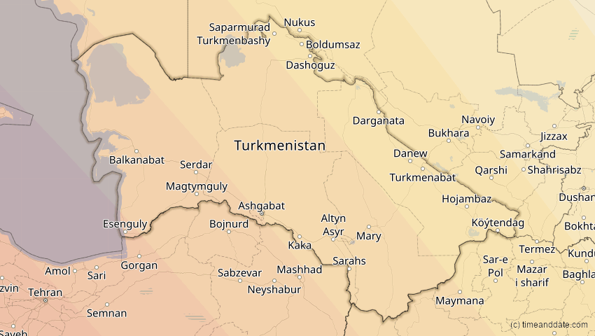 A map of Turkmenistan, showing the path of the 3. Sep 2081 Totale Sonnenfinsternis