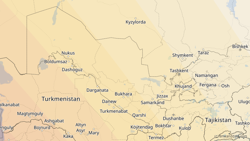 A map of Usbekistan, showing the path of the 3. Sep 2081 Totale Sonnenfinsternis