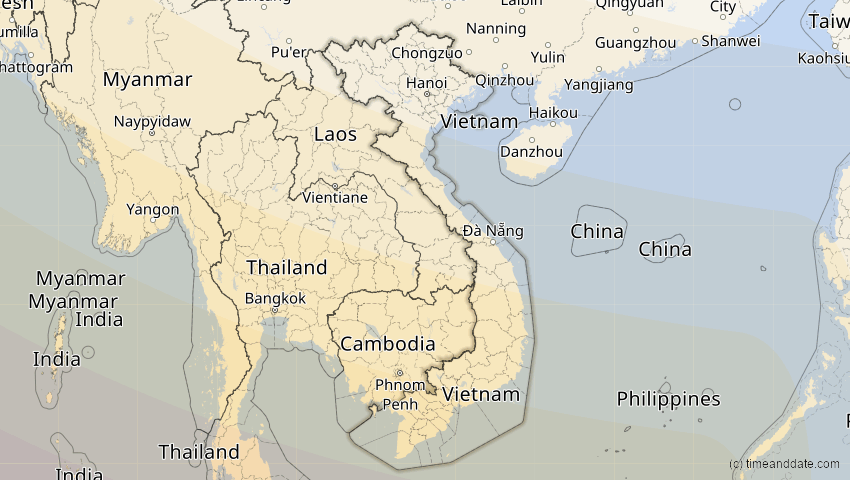 A map of Vietnam, showing the path of the 3. Sep 2081 Totale Sonnenfinsternis