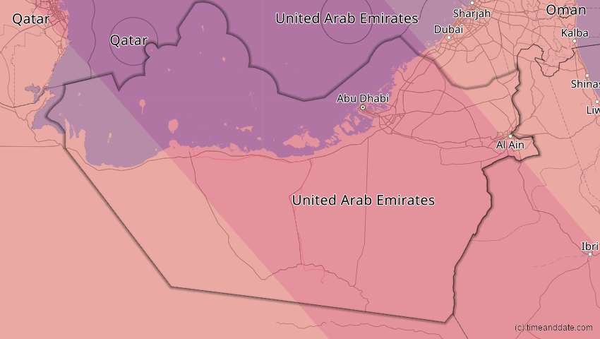 A map of Abu Dhabi, Vereinigte Arabische Emirate, showing the path of the 3. Sep 2081 Totale Sonnenfinsternis