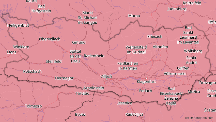 A map of Kärnten, Österreich, showing the path of the 3. Sep 2081 Totale Sonnenfinsternis
