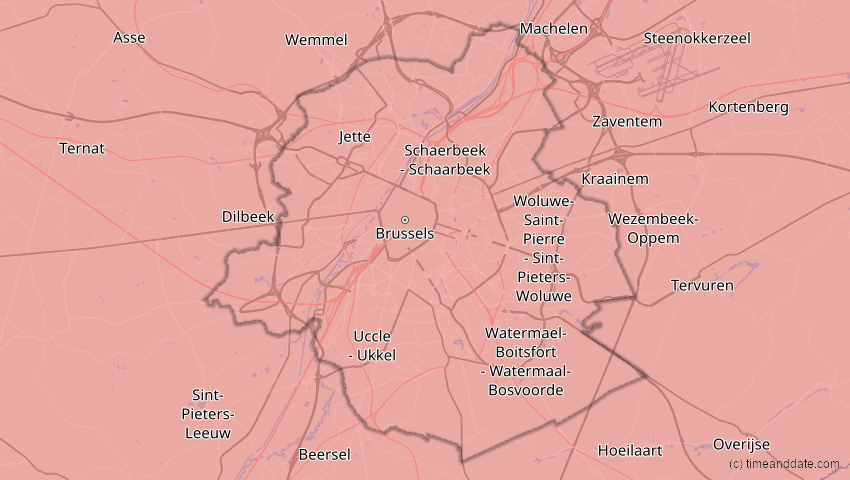 A map of Brüssel, Belgien, showing the path of the 3. Sep 2081 Totale Sonnenfinsternis