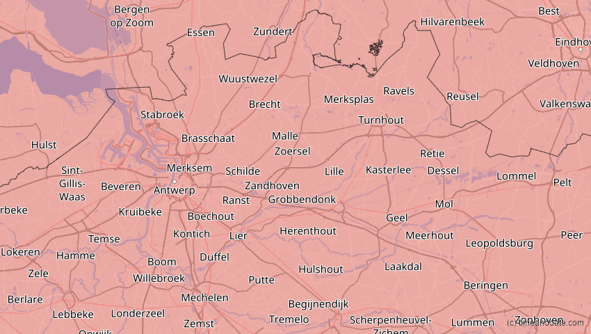 A map of Antwerpen, Belgien, showing the path of the 3. Sep 2081 Totale Sonnenfinsternis