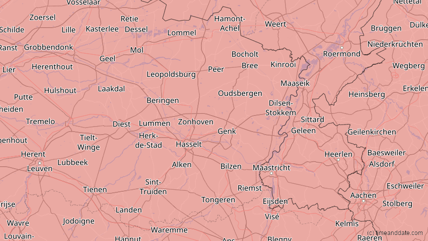 A map of Limburg, Belgien, showing the path of the 3. Sep 2081 Totale Sonnenfinsternis