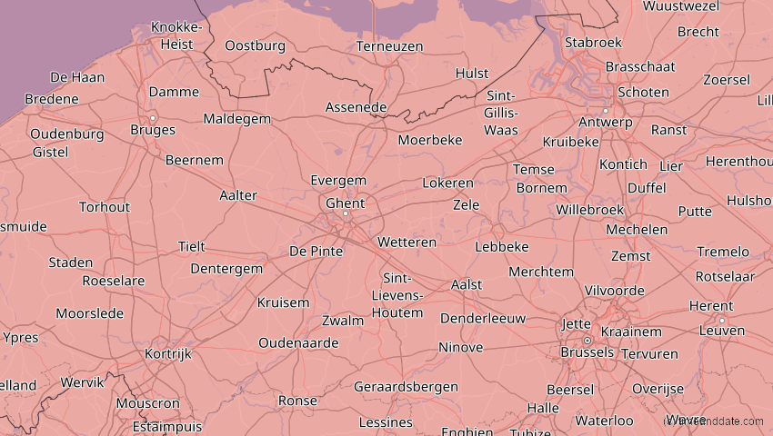 A map of Ostflandern, Belgien, showing the path of the 3. Sep 2081 Totale Sonnenfinsternis