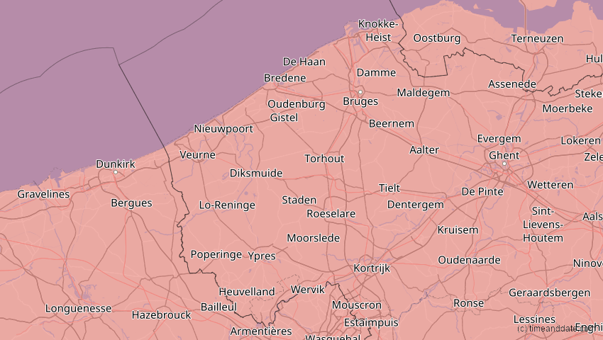 A map of Westflandern, Belgien, showing the path of the 3. Sep 2081 Totale Sonnenfinsternis