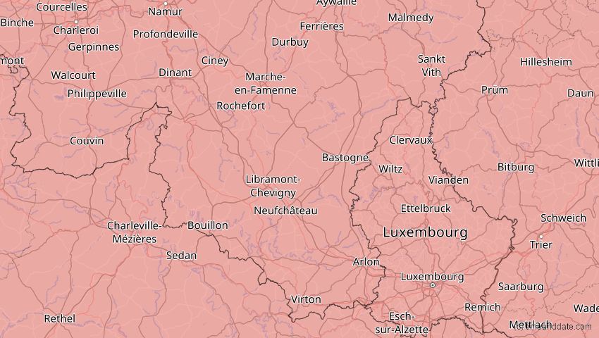 A map of Luxemburg, Belgien, showing the path of the 3. Sep 2081 Totale Sonnenfinsternis