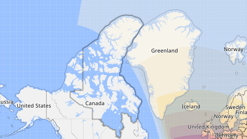 A map of Nunavut, Kanada, showing the path of the 3. Sep 2081 Totale Sonnenfinsternis