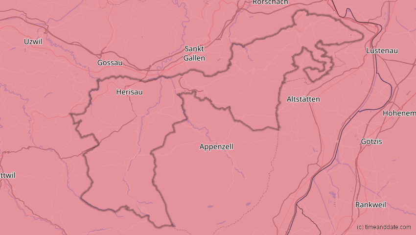 A map of Appenzell Ausserrhoden, Schweiz, showing the path of the 3. Sep 2081 Totale Sonnenfinsternis