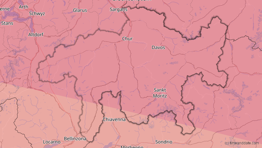 A map of Graubünden, Schweiz, showing the path of the 3. Sep 2081 Totale Sonnenfinsternis