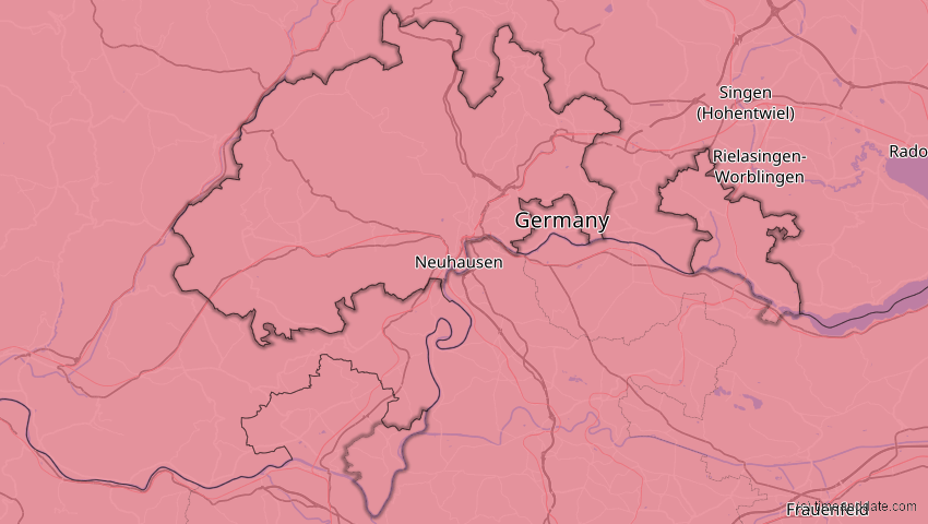 A map of Schaffhausen, Schweiz, showing the path of the 3. Sep 2081 Totale Sonnenfinsternis