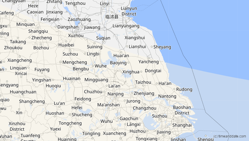 A map of Jiangsu, China, showing the path of the 3. Sep 2081 Totale Sonnenfinsternis