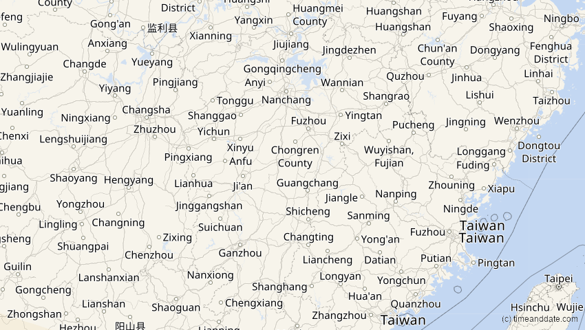 A map of Jiangxi, China, showing the path of the 3. Sep 2081 Totale Sonnenfinsternis