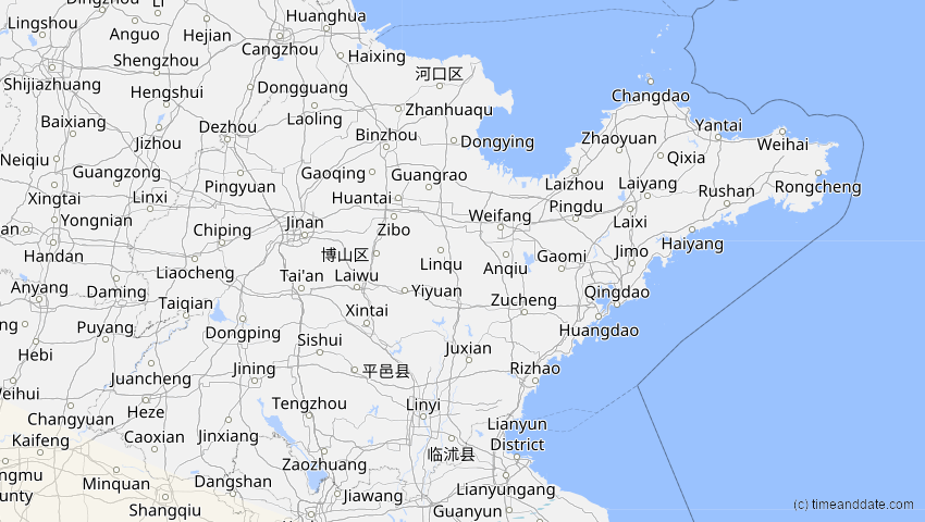 A map of Shandong, China, showing the path of the 3. Sep 2081 Totale Sonnenfinsternis