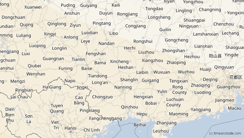 A map of Guangxi, China, showing the path of the 3. Sep 2081 Totale Sonnenfinsternis