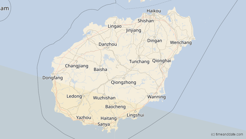 A map of Hainan, China, showing the path of the 3. Sep 2081 Totale Sonnenfinsternis