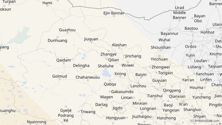 A map of Gansu, China, showing the path of the 3. Sep 2081 Totale Sonnenfinsternis