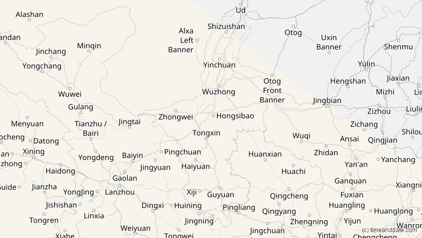 A map of Ningxia, China, showing the path of the 3. Sep 2081 Totale Sonnenfinsternis