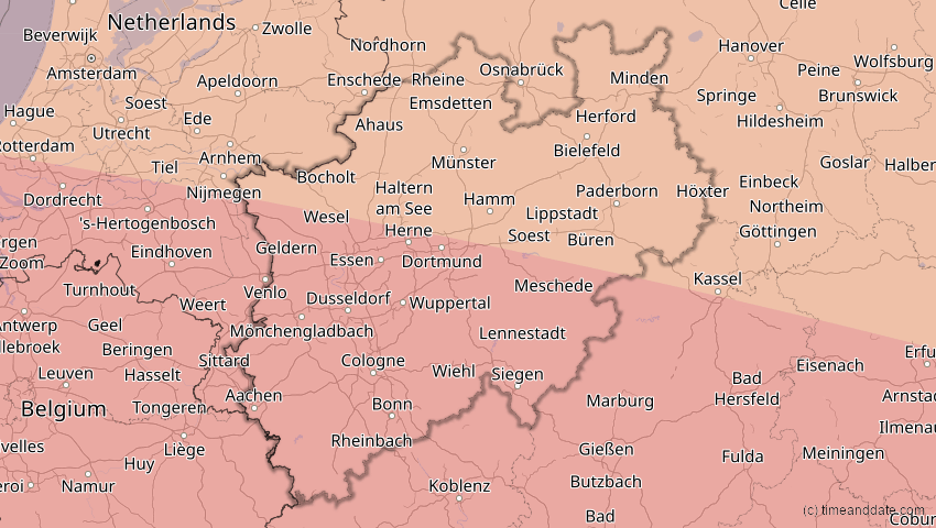 A map of Nordrhein-Westfalen, Deutschland, showing the path of the 3. Sep 2081 Totale Sonnenfinsternis