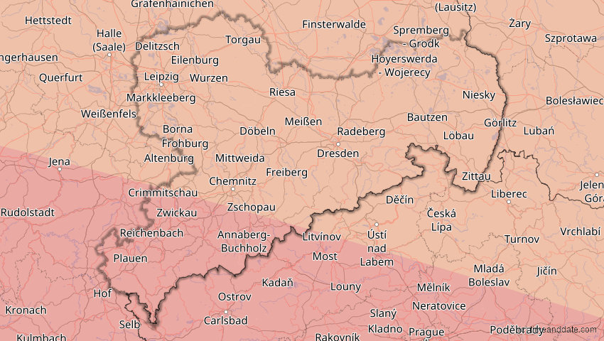 A map of Sachsen, Deutschland, showing the path of the 3. Sep 2081 Totale Sonnenfinsternis