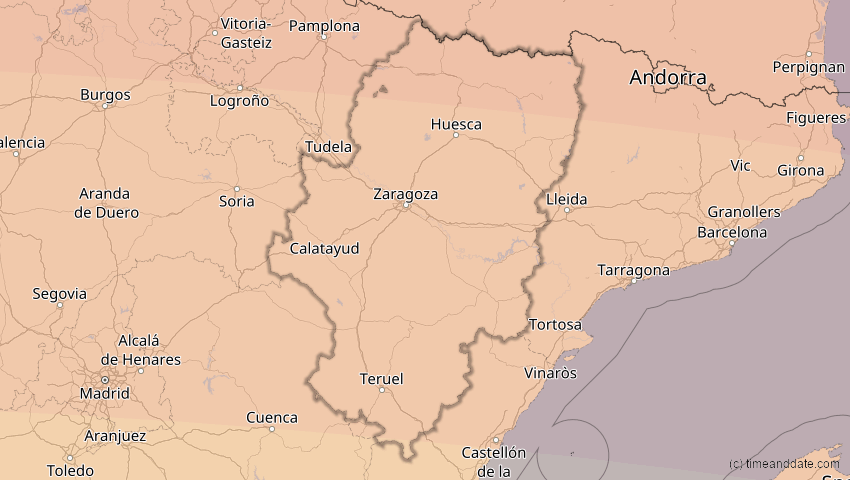 A map of Aragonien, Spanien, showing the path of the 3. Sep 2081 Totale Sonnenfinsternis