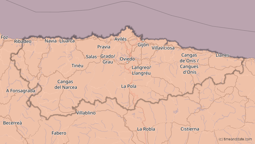 A map of Asturien, Spanien, showing the path of the 3. Sep 2081 Totale Sonnenfinsternis