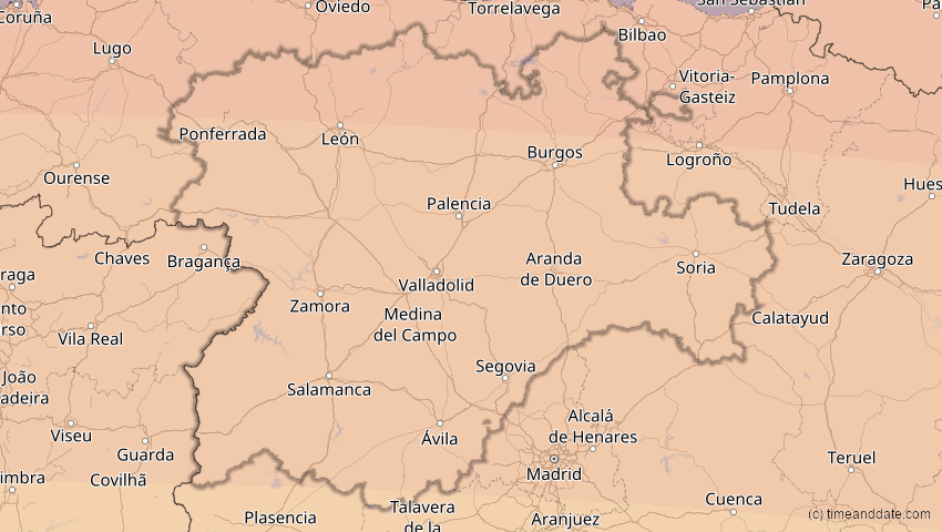 A map of Kastilien und León, Spanien, showing the path of the 3. Sep 2081 Totale Sonnenfinsternis