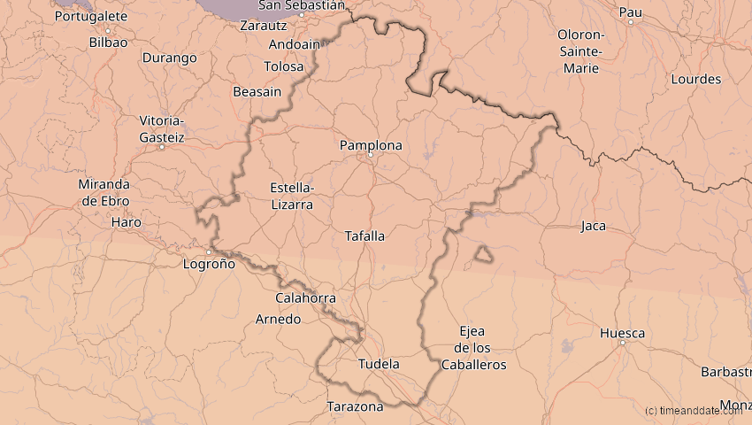 A map of Navarra, Spanien, showing the path of the 3. Sep 2081 Totale Sonnenfinsternis