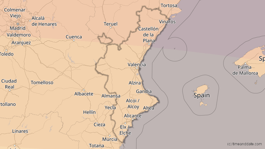 A map of Valencia, Spanien, showing the path of the 3. Sep 2081 Totale Sonnenfinsternis