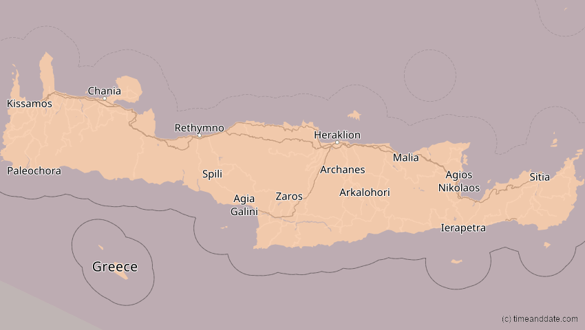 A map of Kreta, Griechenland, showing the path of the 3. Sep 2081 Totale Sonnenfinsternis