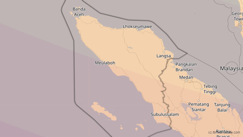 A map of Aceh, Indonesien, showing the path of the 3. Sep 2081 Totale Sonnenfinsternis