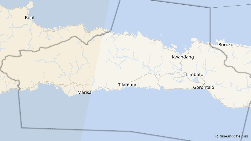 A map of Gorontalo, Indonesien, showing the path of the 3. Sep 2081 Totale Sonnenfinsternis