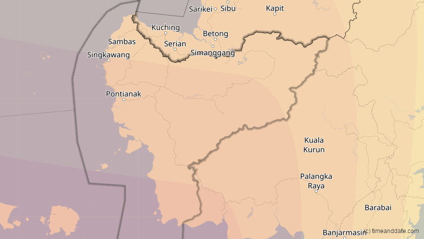 A map of Kalimantan Barat, Indonesien, showing the path of the 3. Sep 2081 Totale Sonnenfinsternis