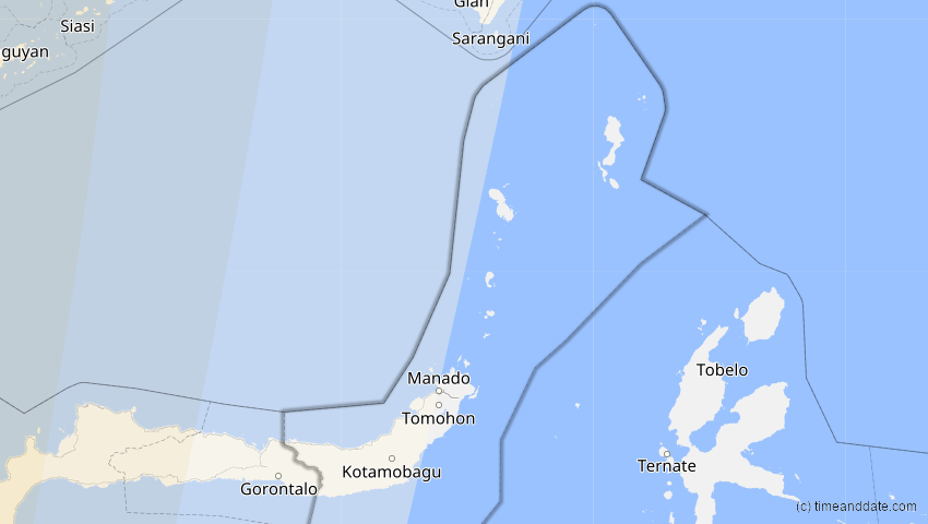 A map of Sulawesi Utara, Indonesien, showing the path of the 3. Sep 2081 Totale Sonnenfinsternis